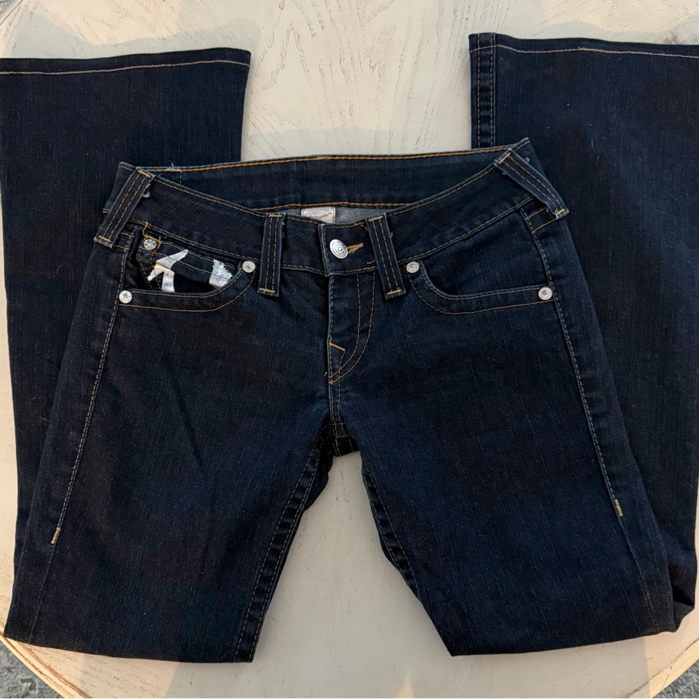 Y2K True Religion Women's Dark Blue Low Rise Boot Cut Flare Billy Jeans 29